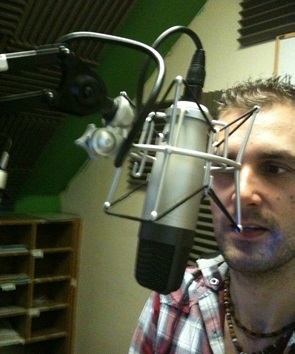 Nathan Head recording the voiceover for Robot Wars Battling On